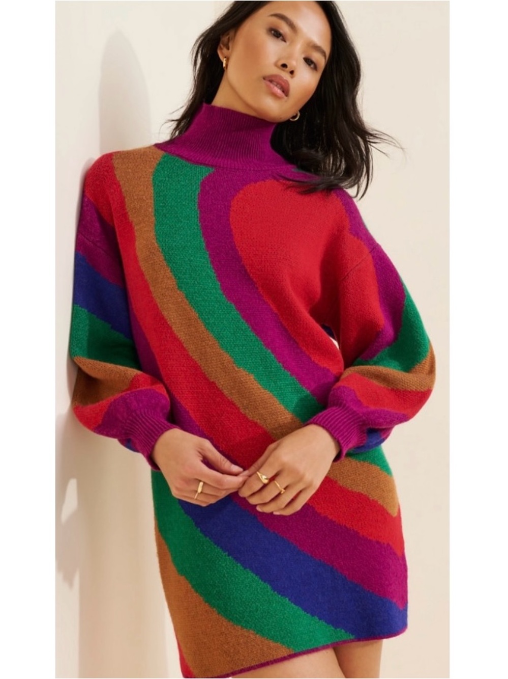 Farm Rio Wild Hearts Rainbow Sweater Dress Small